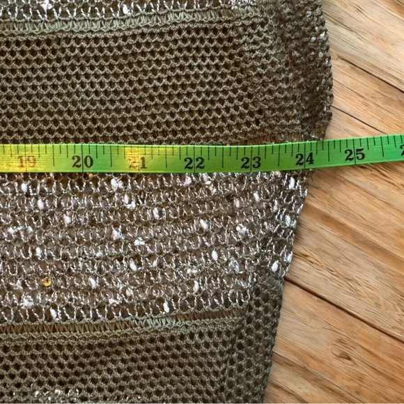 WET SEAL Olive Green Sequin Mesh See-Through Short Sleeve Top – Size Large - Picture 9 of 12